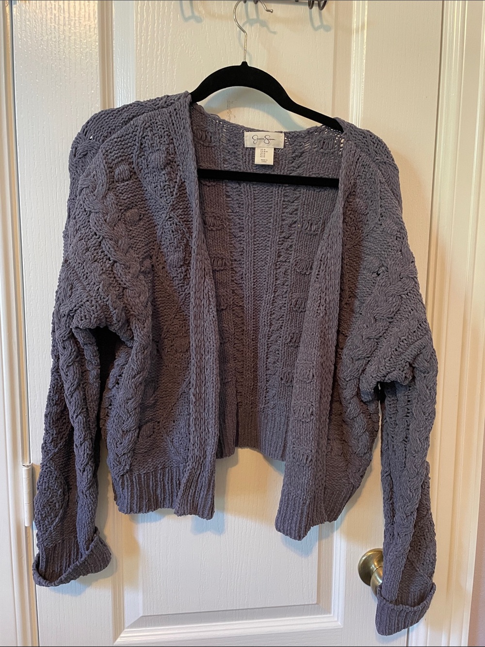 Jessica Simpson Open-Front Cable Knit Cardigan - Dusty Blue